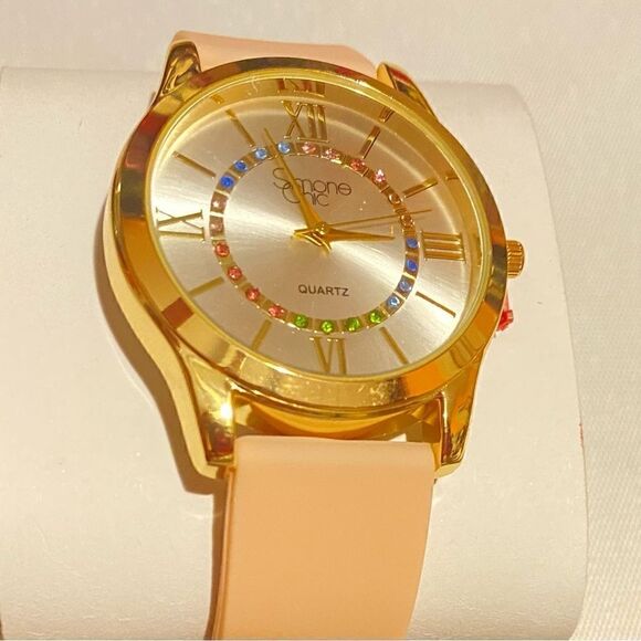 🛍️Simone Chic Golden Tone Glitter Rhinestone Pink Band 4PC watch set 💥 - Picture 9 of 10